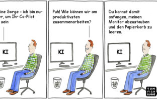 Cartoon: Zusammenarbeit von Mensch und Künstlicher Intelligenz