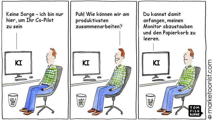 Cartoon: Zusammenarbeit von Mensch und Künstlicher Intelligenz