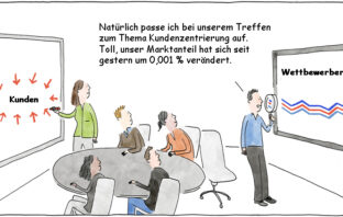 Cartoon: Kundenorientierung ist wichtiger als Marktanteile zu gewinnen