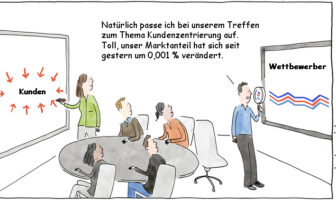 Cartoon: Kundenorientierung ist wichtiger als Marktanteile zu gewinnen