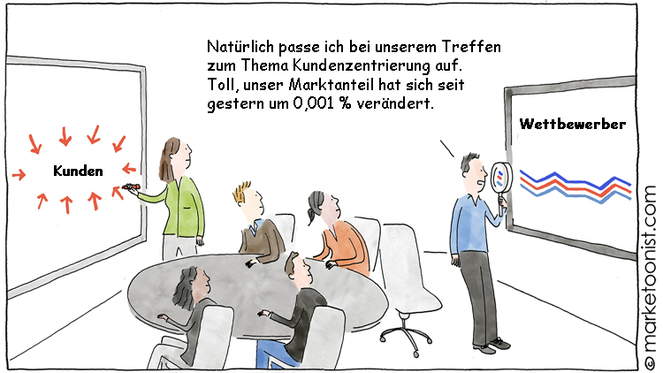 Cartoon: Kundenorientierung ist wichtiger als Marktanteile zu gewinnen