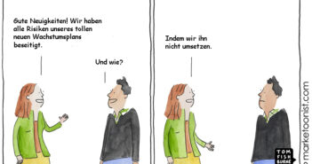 Cartoon: Die Umsetzung von neuen Ideen ist immer mit Risiken verbunden